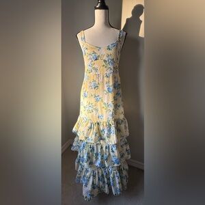 Chic Floral Maxi Dress in Yellow and Blue